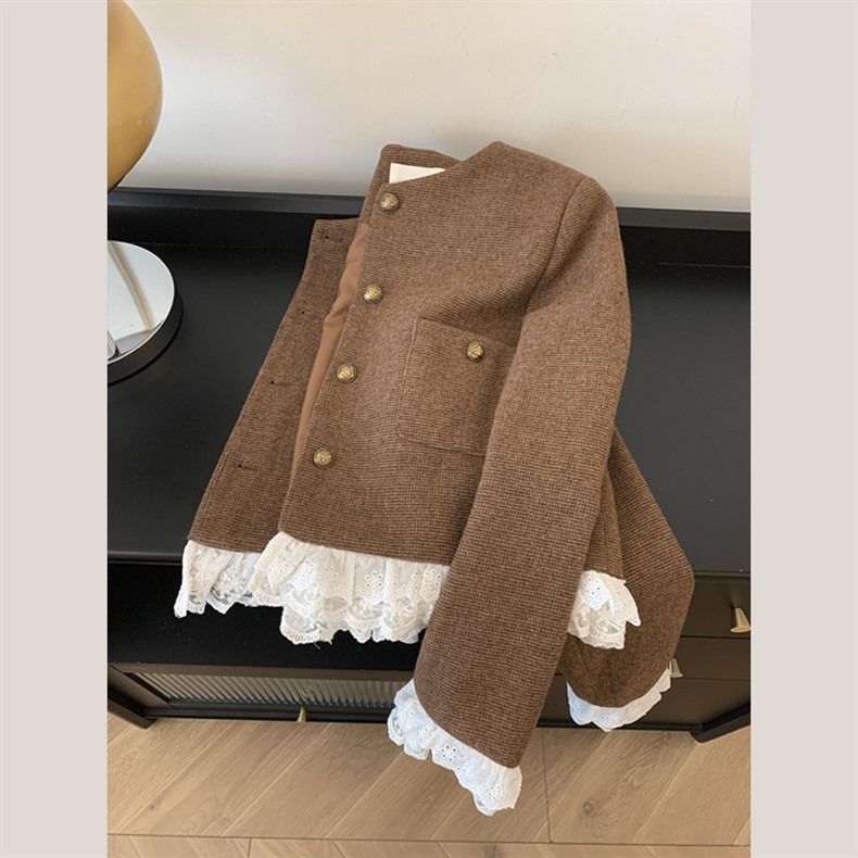 Damen modische Kurzjacke mit eleganten Spitzenakzenten Drune