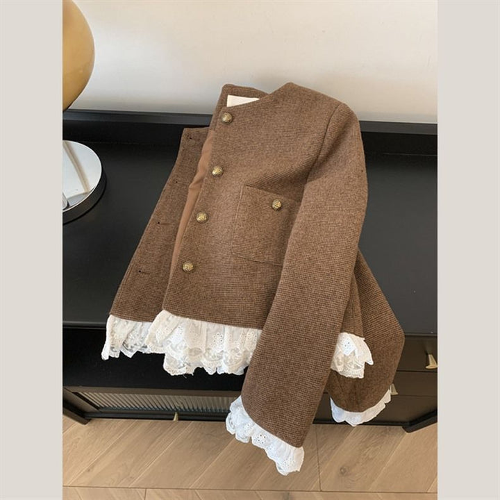 Damen modische Kurzjacke mit eleganten Spitzenakzenten Drune