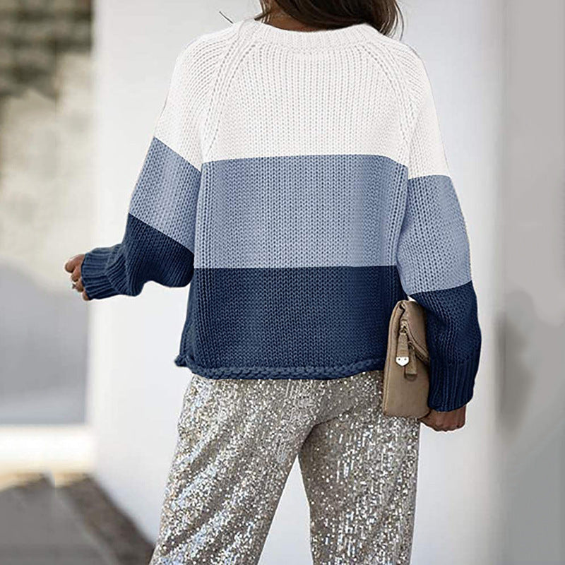 Damen modischer Strickpullover mit modernem Farbblock-Design Drune