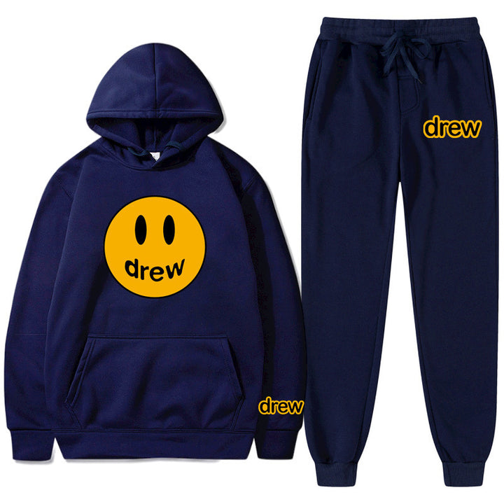 Unisex nan zweiteiliges Lounge-Set aus French-Terry mit Smiley-Print Kapuzenpullover und tapered Jogginghose Drune