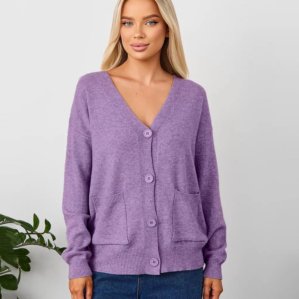 Damen Grobstrick-Cardigan mit tiefem V-Ausschnitt und praktischen Taschen Drune