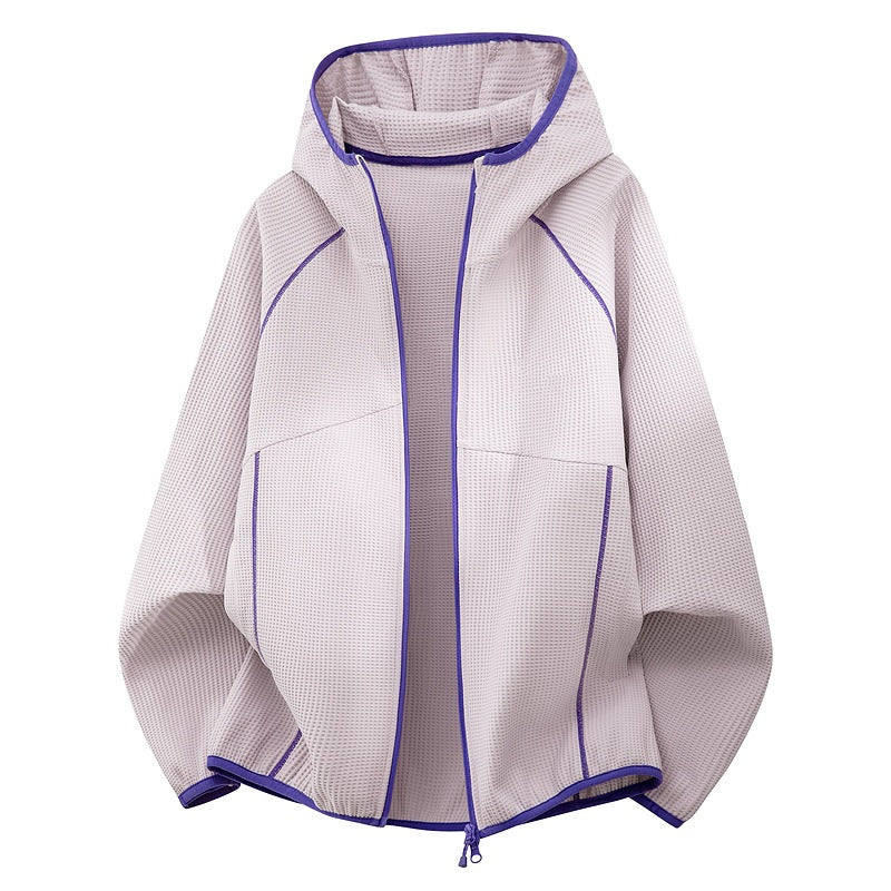 Damen Kapuzenjacke aus atmungsaktivem Waffelstrick mit oversized Schnitt und Reißverschluss Drune