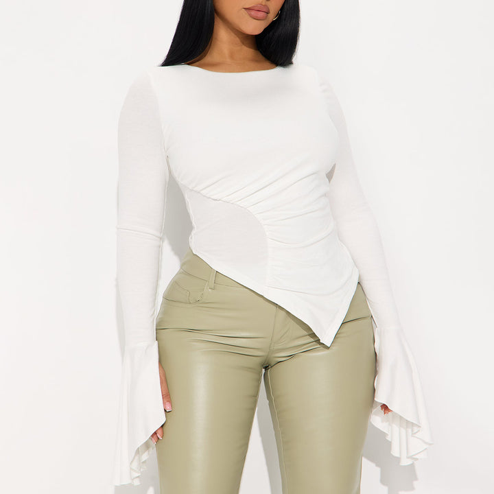 Damen asymmetrisches Shirt mit eleganten Volants Drune