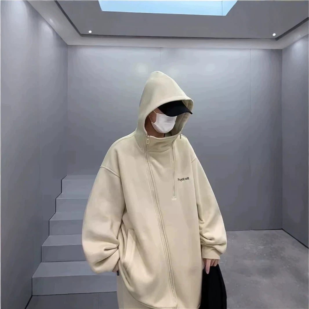 Unisex Oversized Fleecejacke mit hohen Kragen und Reißverschluss Drune