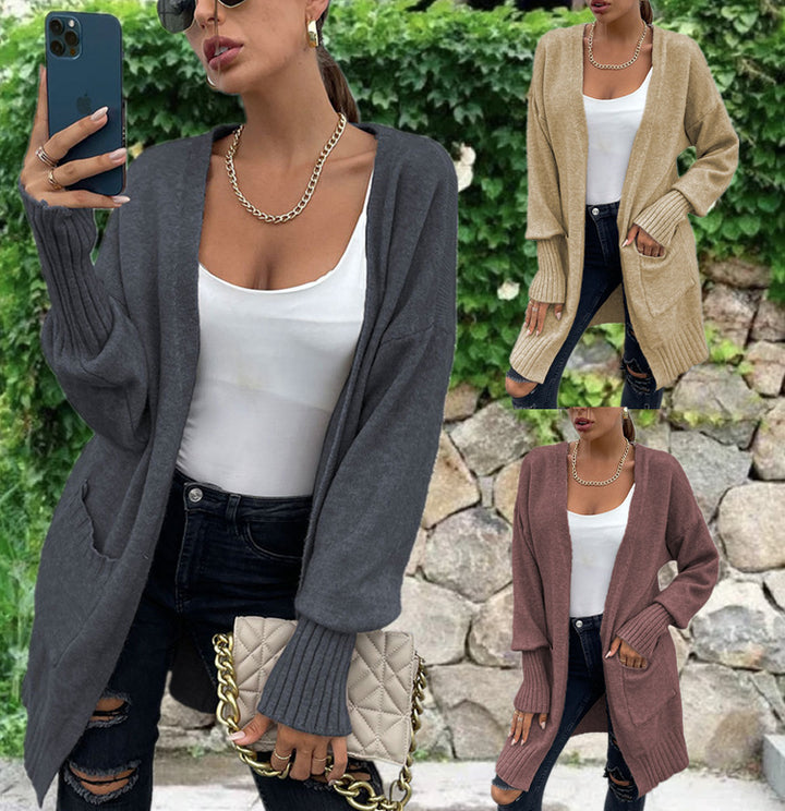 Damen eleganter Strickmantel mit Oversized-Schnitt und Taschen Drune