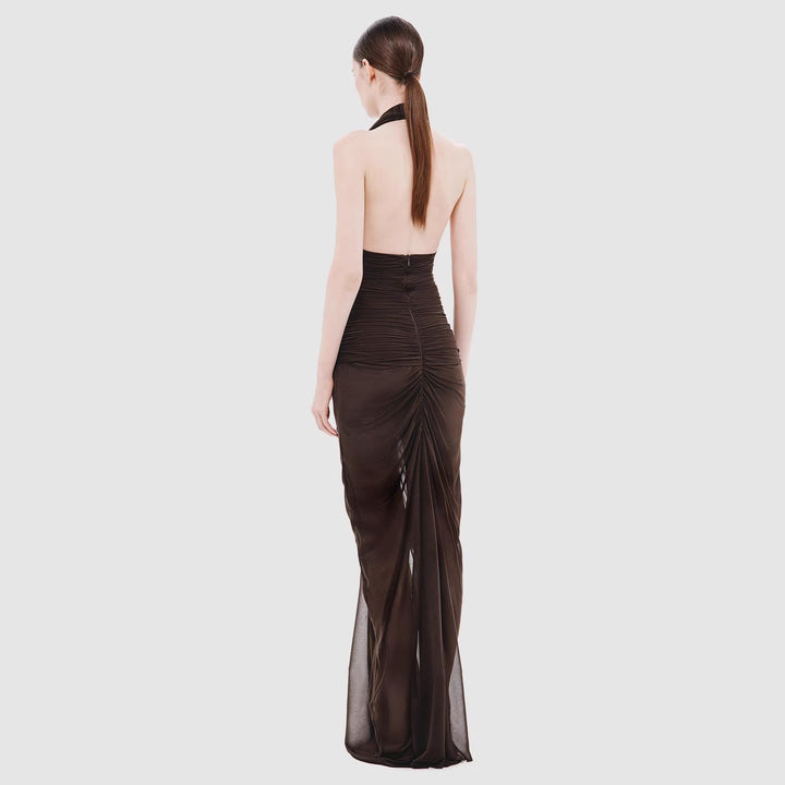 Damen elegantes trägerloses Abendkleid mit raffiniertem Drapé und tiefem Ausschnitt Drune