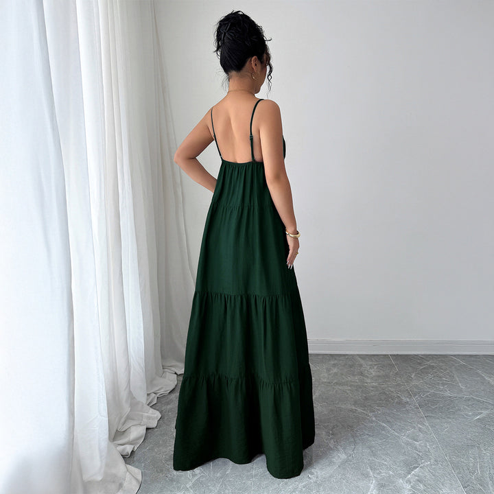 Damen Elegantes Maxikleid mit verstellbaren Spaghettiträgern und Rüschendetails Drune
