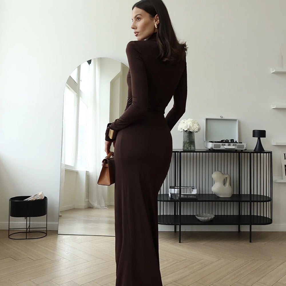 Damen Maxi-Kleid mit strukturiertem Wickeldesign und hohem Schlitz Drune