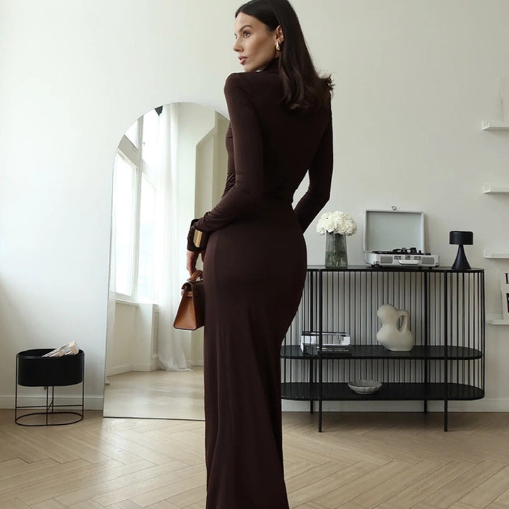 Damen Maxi-Kleid mit strukturiertem Wickeldesign und hohem Schlitz Drune