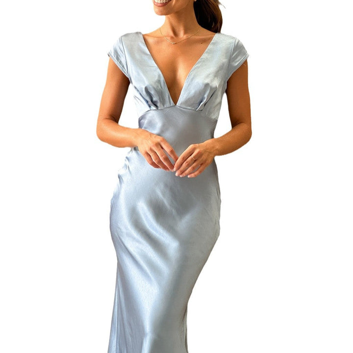Damen langes Abendkleid mit schickem V-Ausschnitt und elegantem Fall Drune