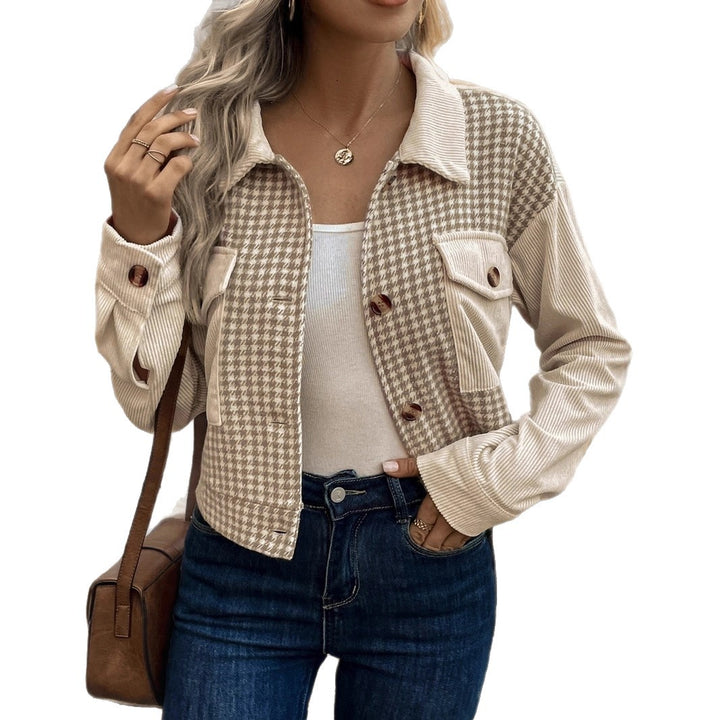 Damen Modische Cordjacke mit Karomuster Drune