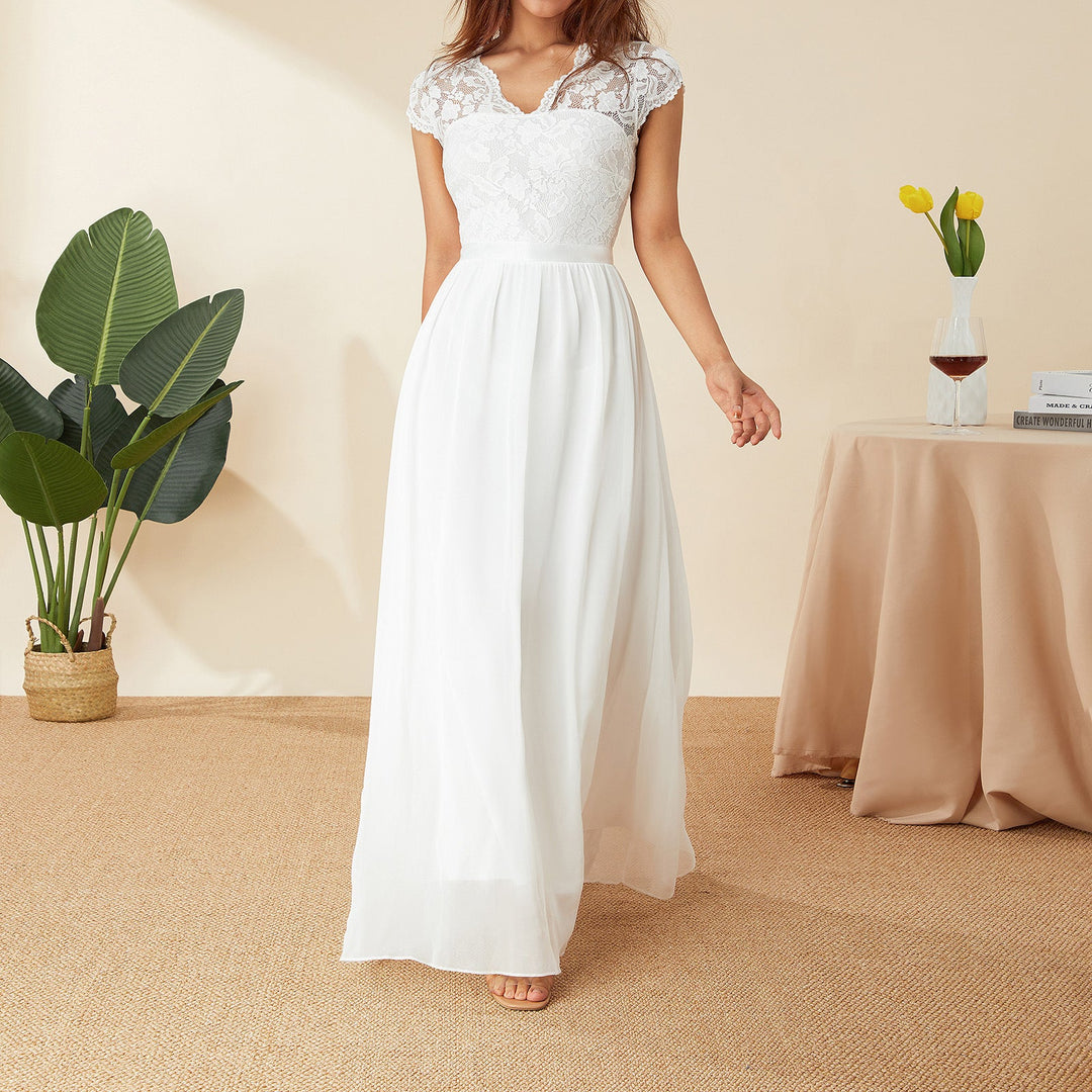 Damen Elegantes Spitzenkleid mit V-Ausschnitt Drune