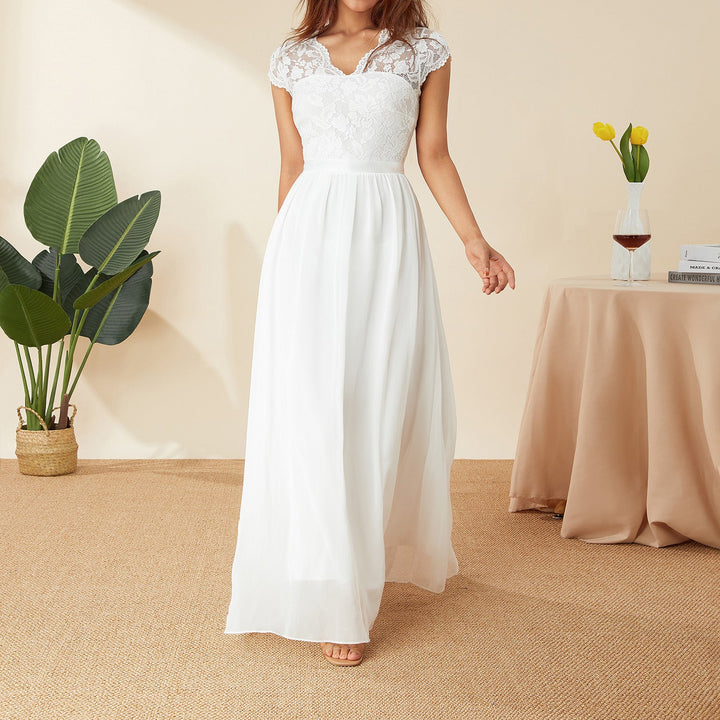 Damen Elegantes Spitzenkleid mit V-Ausschnitt Drune