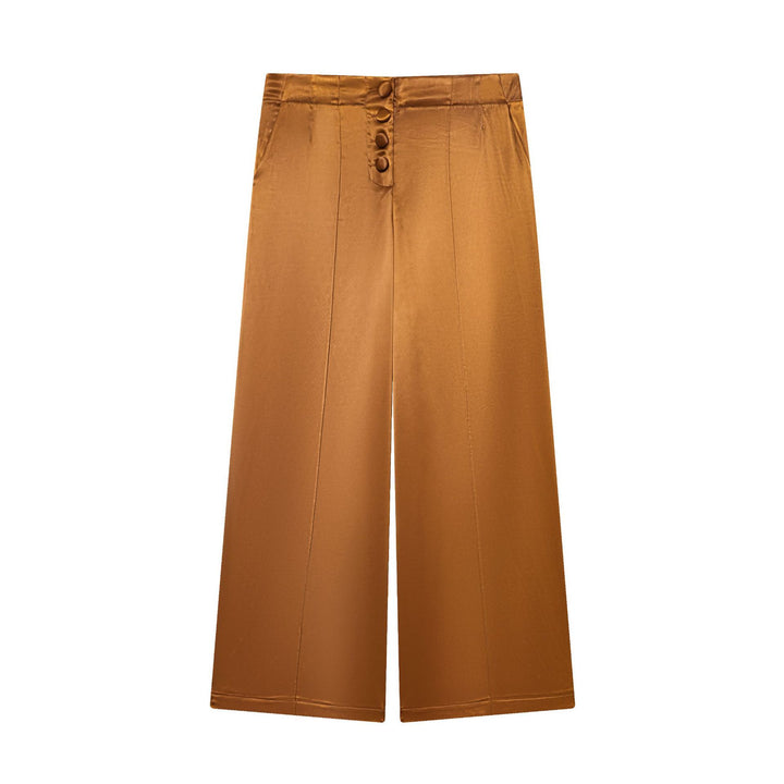 Damen nan hochtaillierte Satin-Culotte mit verdeckter Knopfleiste, Bügelfalte und seitlichen Eingrifftaschen Drune