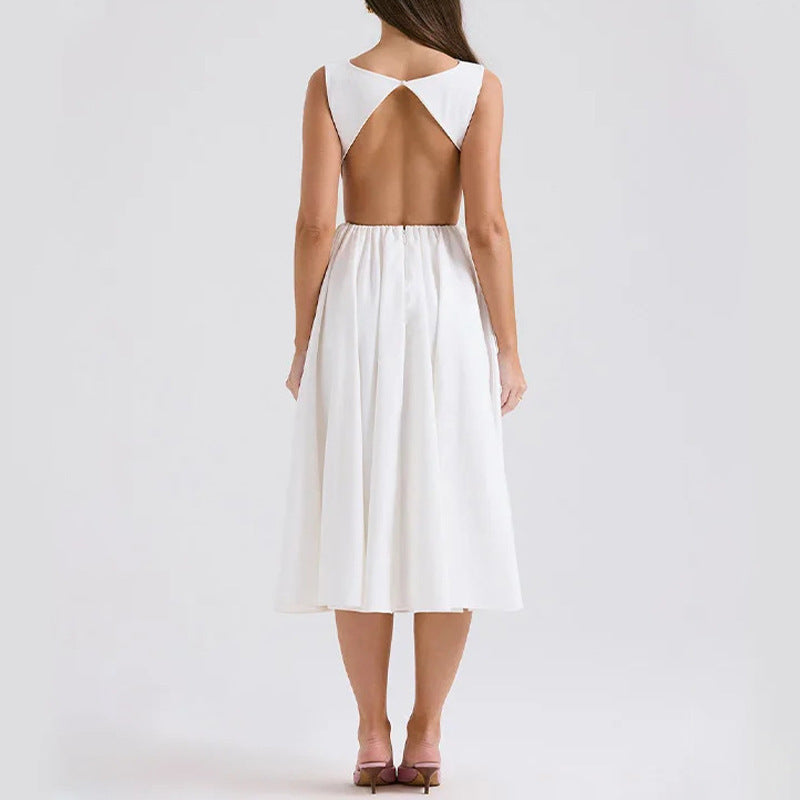 Damen Elegantes Midi-Kleid mit tailliertem Oberteil und schwingendem Rock Drune