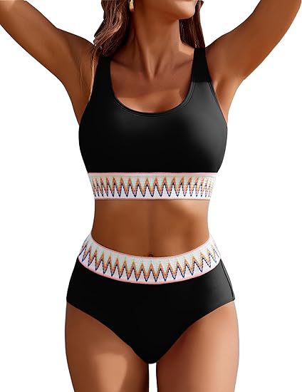 Damen Hochgeschnittener Sport-Bikini mit farbigem Bund Drune