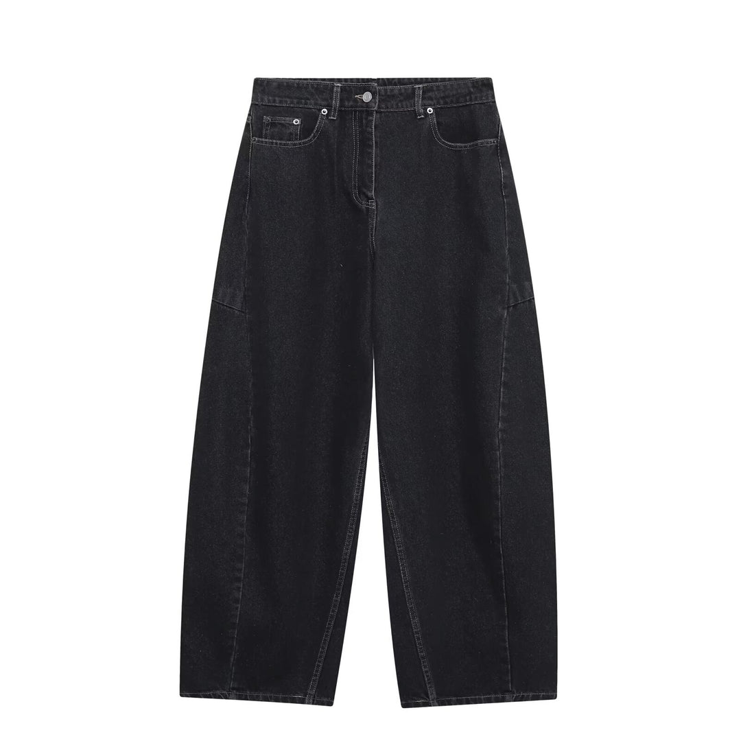 Damen High‑Waist Cropped Ballon-Jeans mit Einsatznähten und Five-Pocket-Design Drune