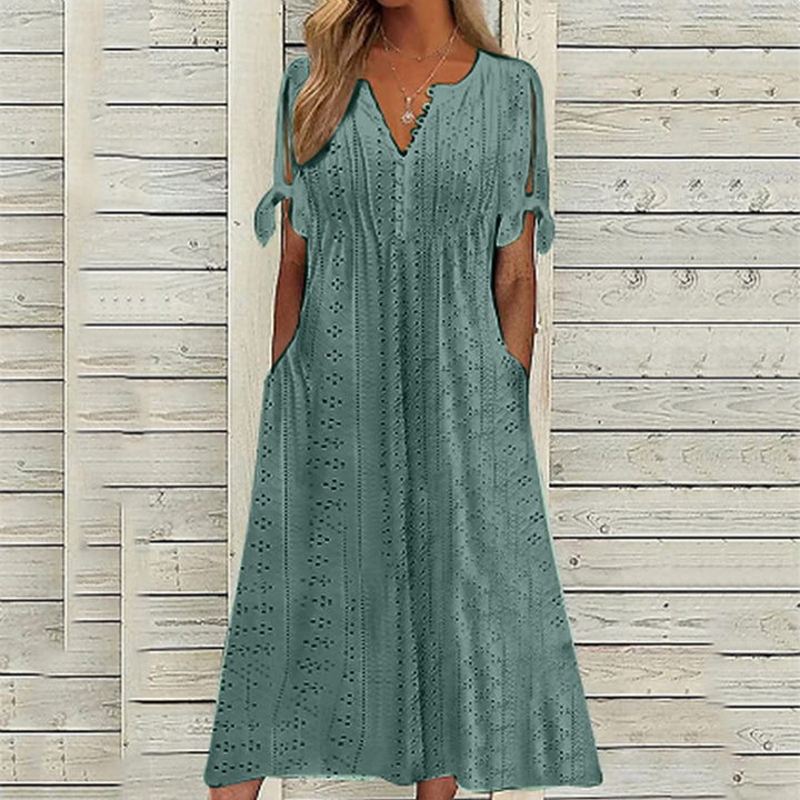 Damen Maxikleid mit Luftigen Ärmeln und Eleganten Lochmustern Drune