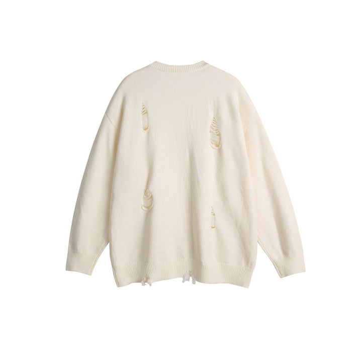 Unisex Oversize Strickpullover mit Destroyed-Detail und Rippbündchen Drune