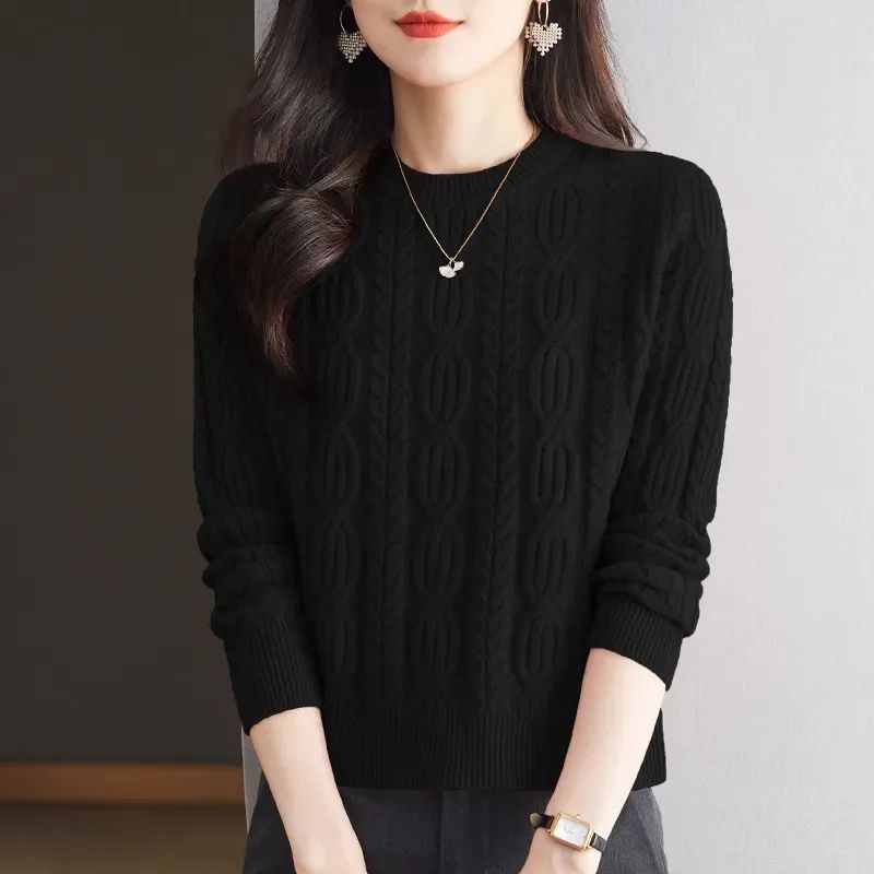 Damen Strickpullover mit Zopfmuster und hohem Kragen Drune