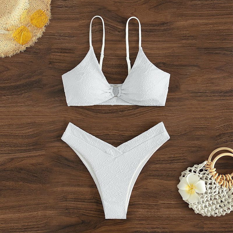 Damen Hochgeschnittener Triangel-Bikini mit dekorativem Ring Drune
