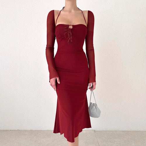 Damen Elegantes Figurbetontes Kleid mit schmalen Trägern und Flügelärmeln Drune