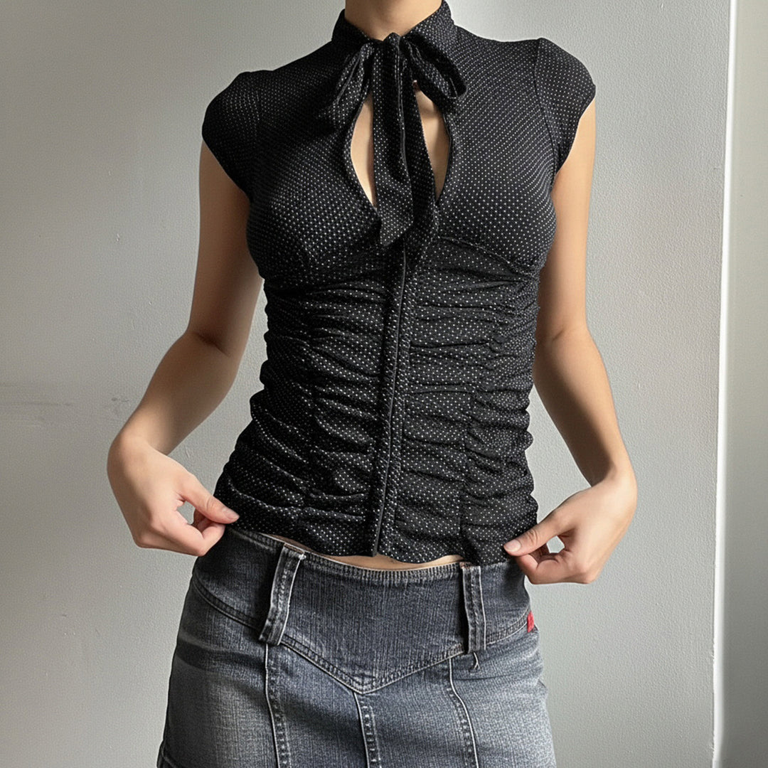 Damen elegantes Blusenshirt mit Schleifenkragen und Raffungen Drune