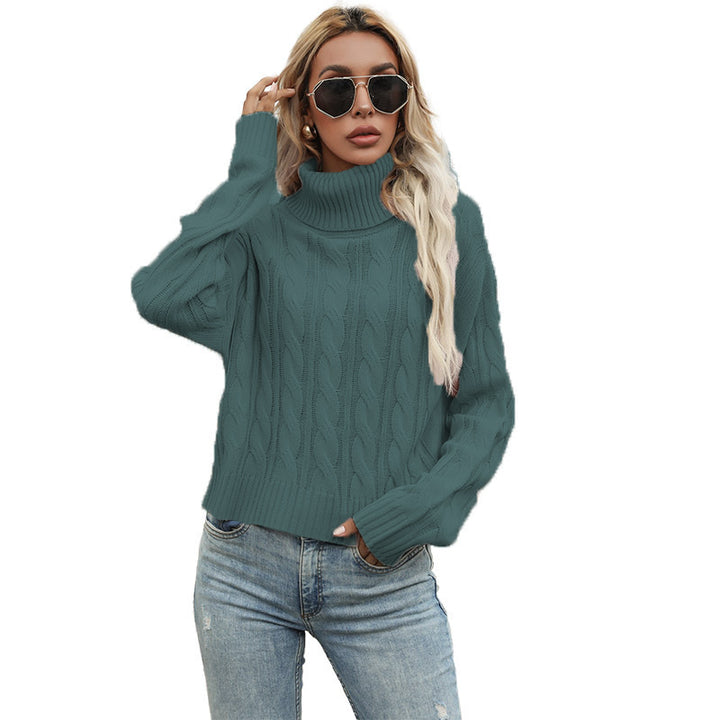 Damen Grobstrickpullover mit hohem Kragen und raffiniertem Zopfmuster Drune