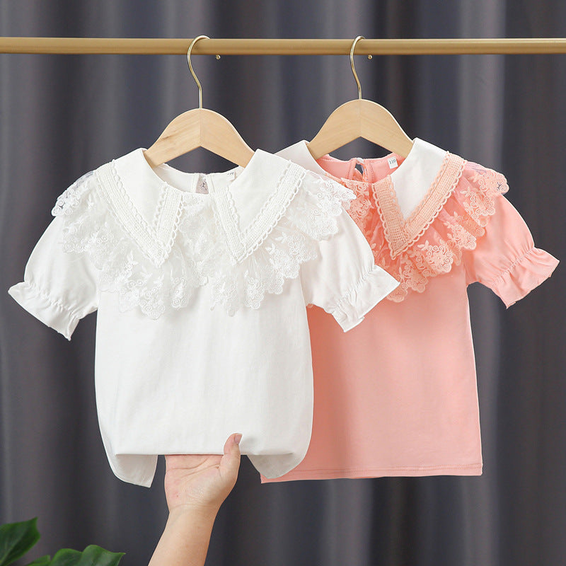 Mädchen Bluse mit Spitzenkragen und Rüschendetails Drune
