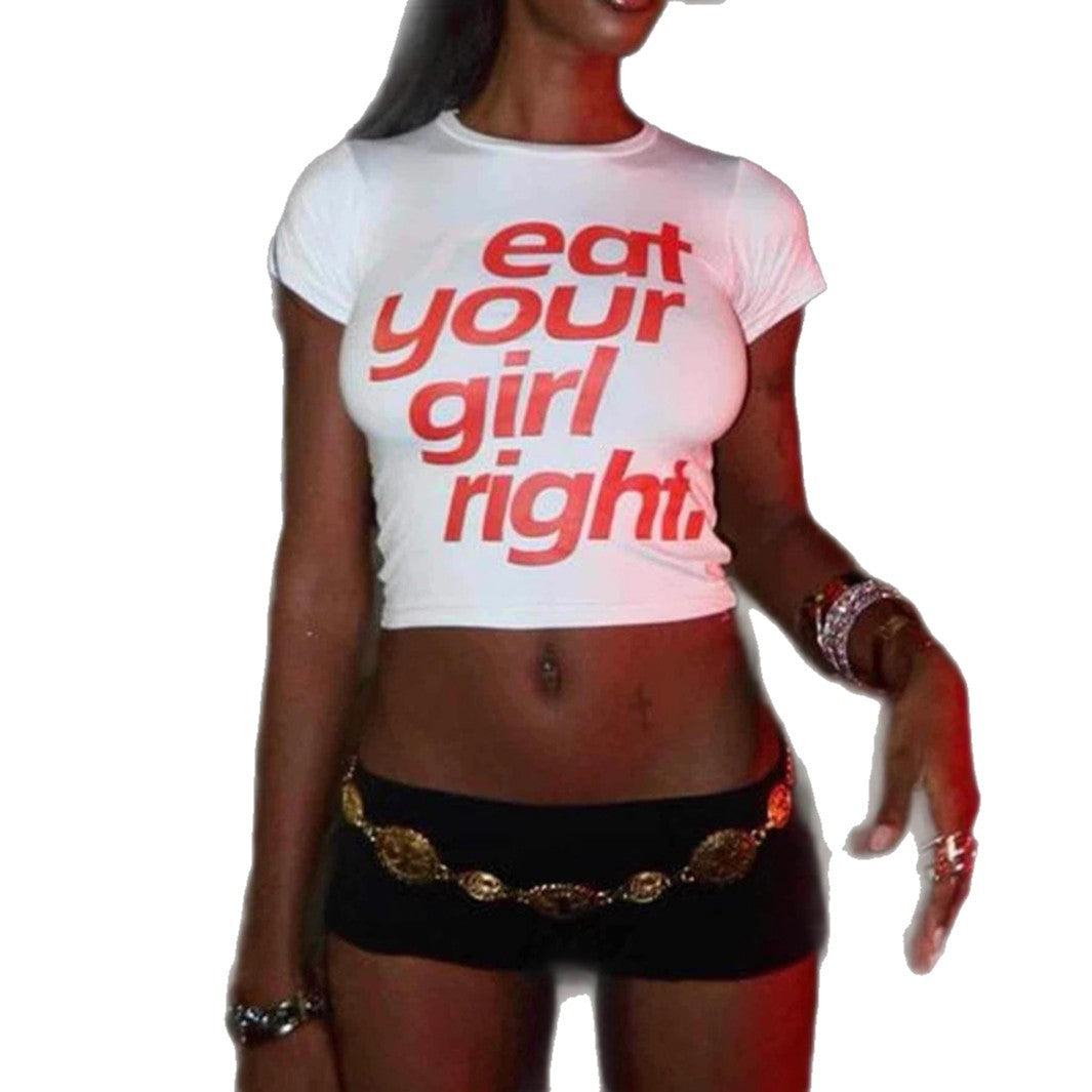 Damen Crop-T-Shirt mit kreativem Statementdruck Drune