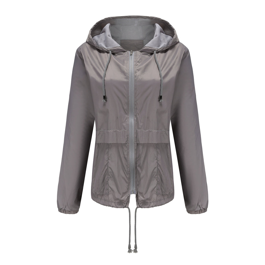 Damen nan leichte Windjacke mit Kapuze Mesh-Futter Kordelzug und Reißverschluss Drune