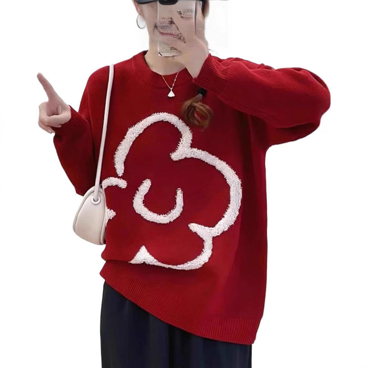 Damen oversized Pullover mit floralem 3D-Design Drune