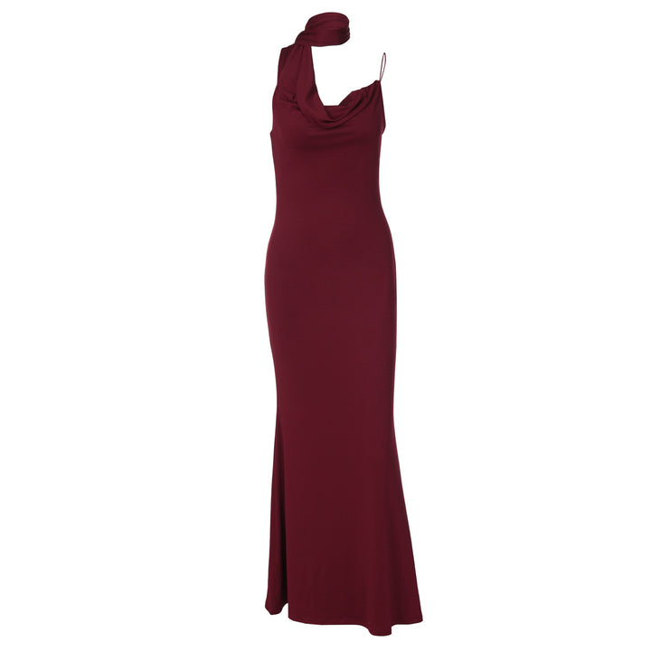 Damen Elegantes Maxikleid mit asymmetrischem Halterneck Drune