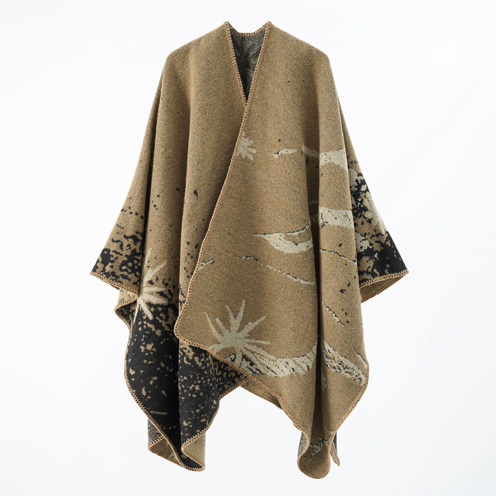 Damen Wendbarer Jacquard-Wickelponcho im Oversize-Umhang Drune