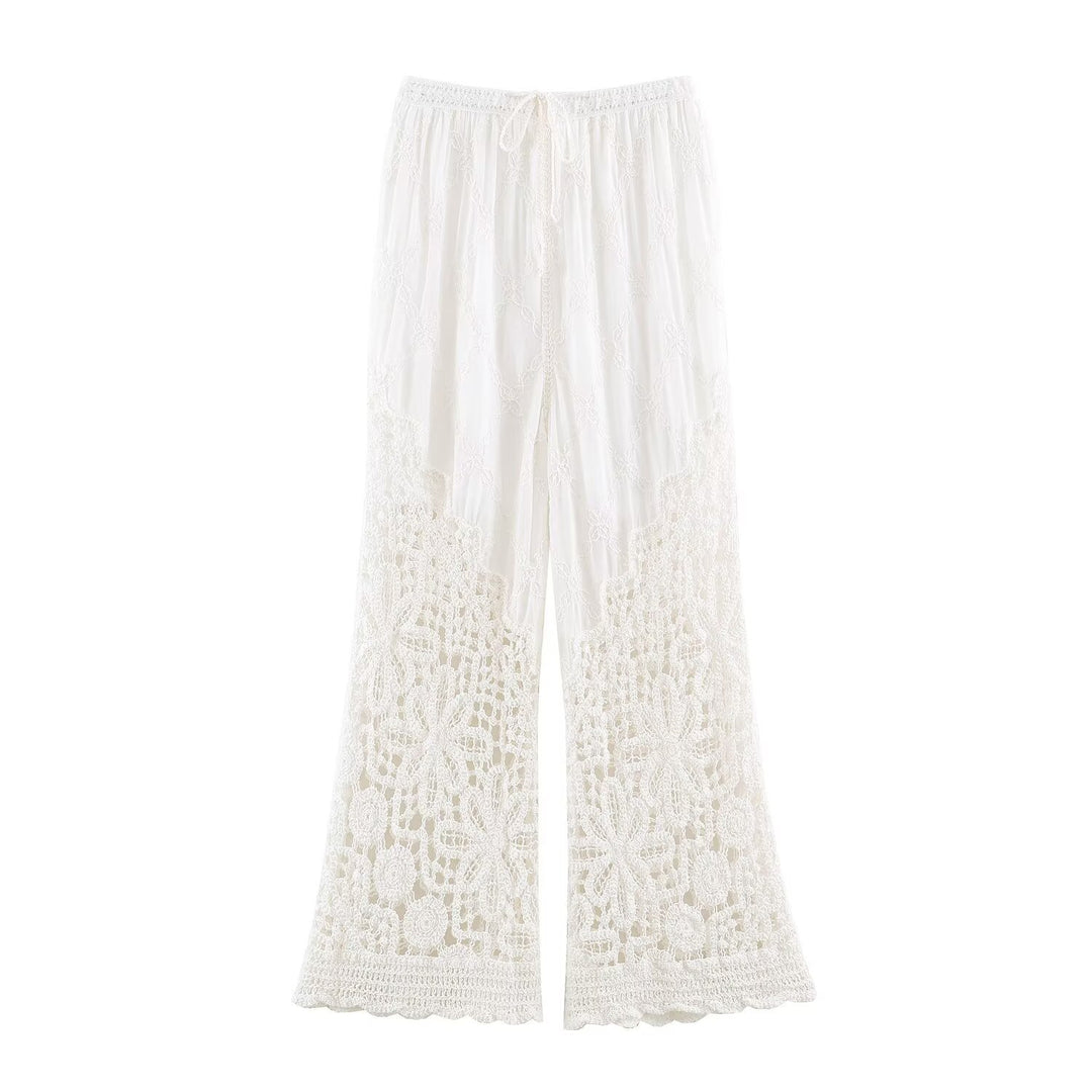 Damen Palazzo‑Hose mit gehäkeltem Spitzenbesatz und elastischem Bund Drune