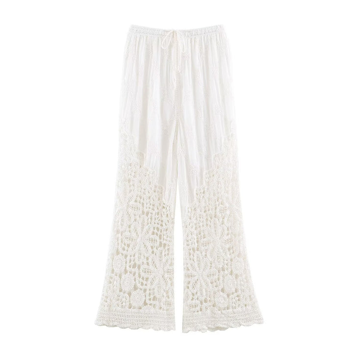 Damen Palazzo‑Hose mit gehäkeltem Spitzenbesatz und elastischem Bund Drune