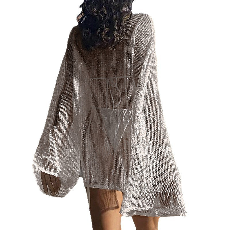 Damen transparente Strandbluse mit funkelndem Effekt Drune