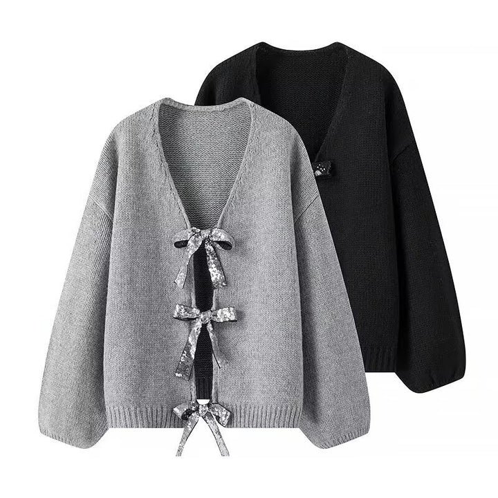 Damen luftige Strickjacke mit Schimmerndem Bindegürtel Drune