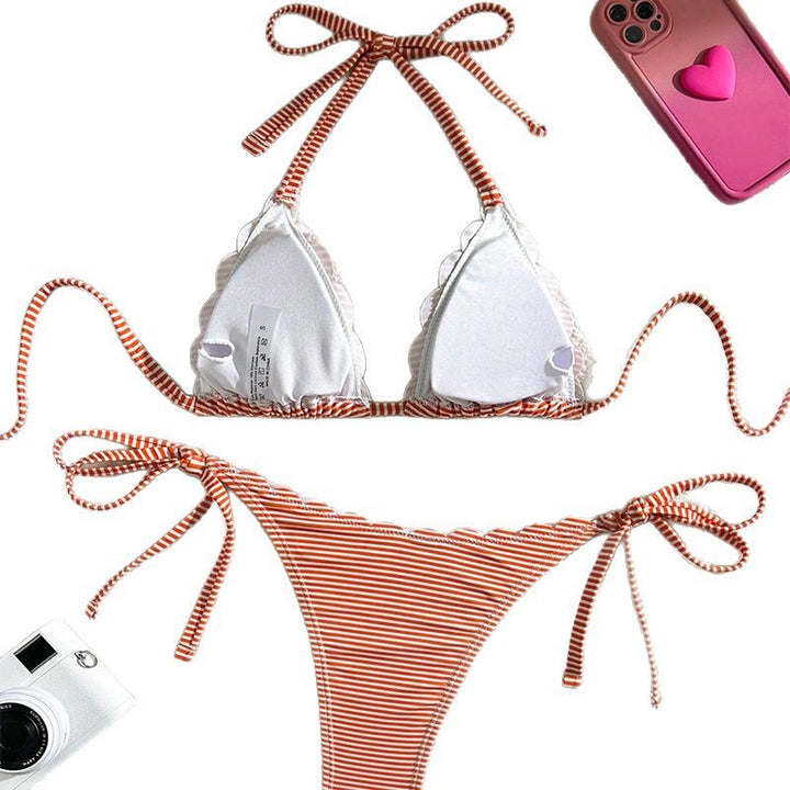 Damen Triangel-Bikini mit verspieltem Rüschendesign und Bindebändern Drune