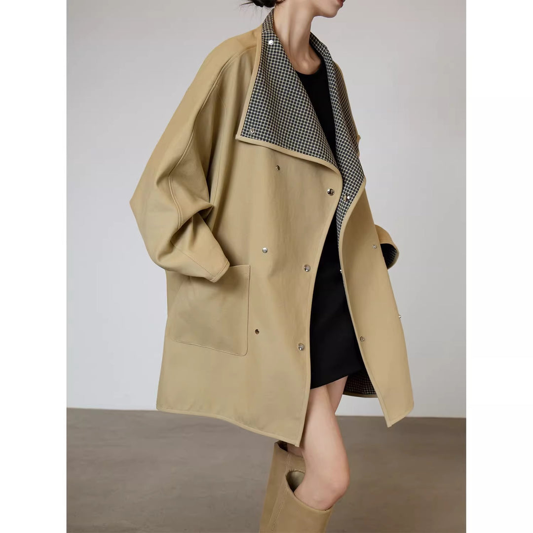 Damen Oversized Übergangsjacke mit kontrastierendem Kragen Drune