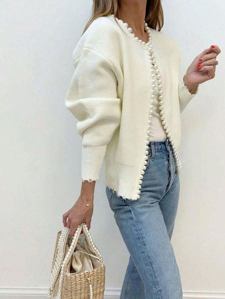 Damen Strickjacke mit Perlenakzenten und lässigem Schnitt Drune