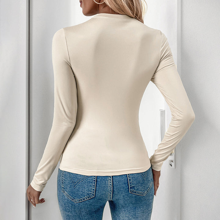 Damen Enganliegendes Langarmshirt mit Rundhalsausschnitt und Stretch-Basic Drune