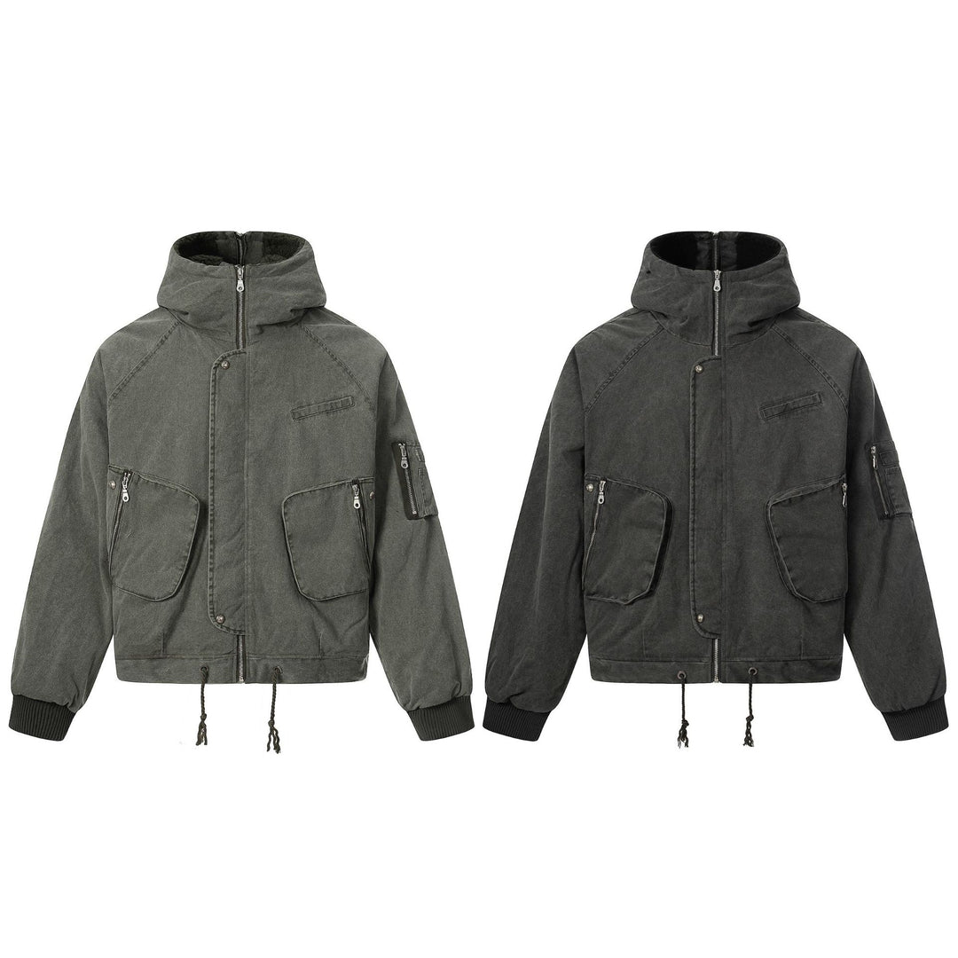 Herren Kurzjacke im Utility‑Look mit hohem Stehkragen und Kapuze Drune