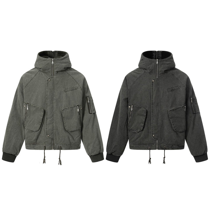 Herren Kurzjacke im Utility‑Look mit hohem Stehkragen und Kapuze Drune