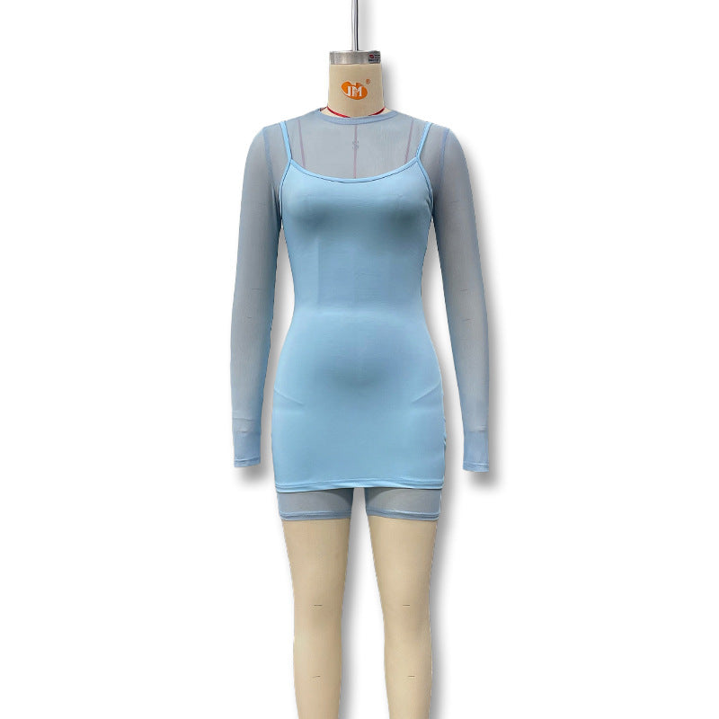 Damen Bodycon Kleid mit transparenten Ärmeln und figurbetontem Schnitt Drune