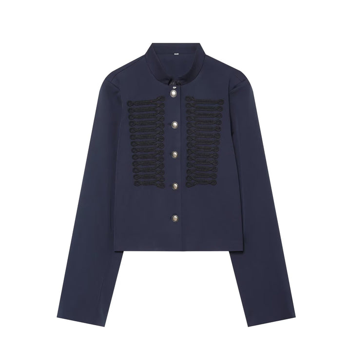 Damen Cropped-Blouson im militärischen Stil mit Zierkordeln und Stehkragen Drune