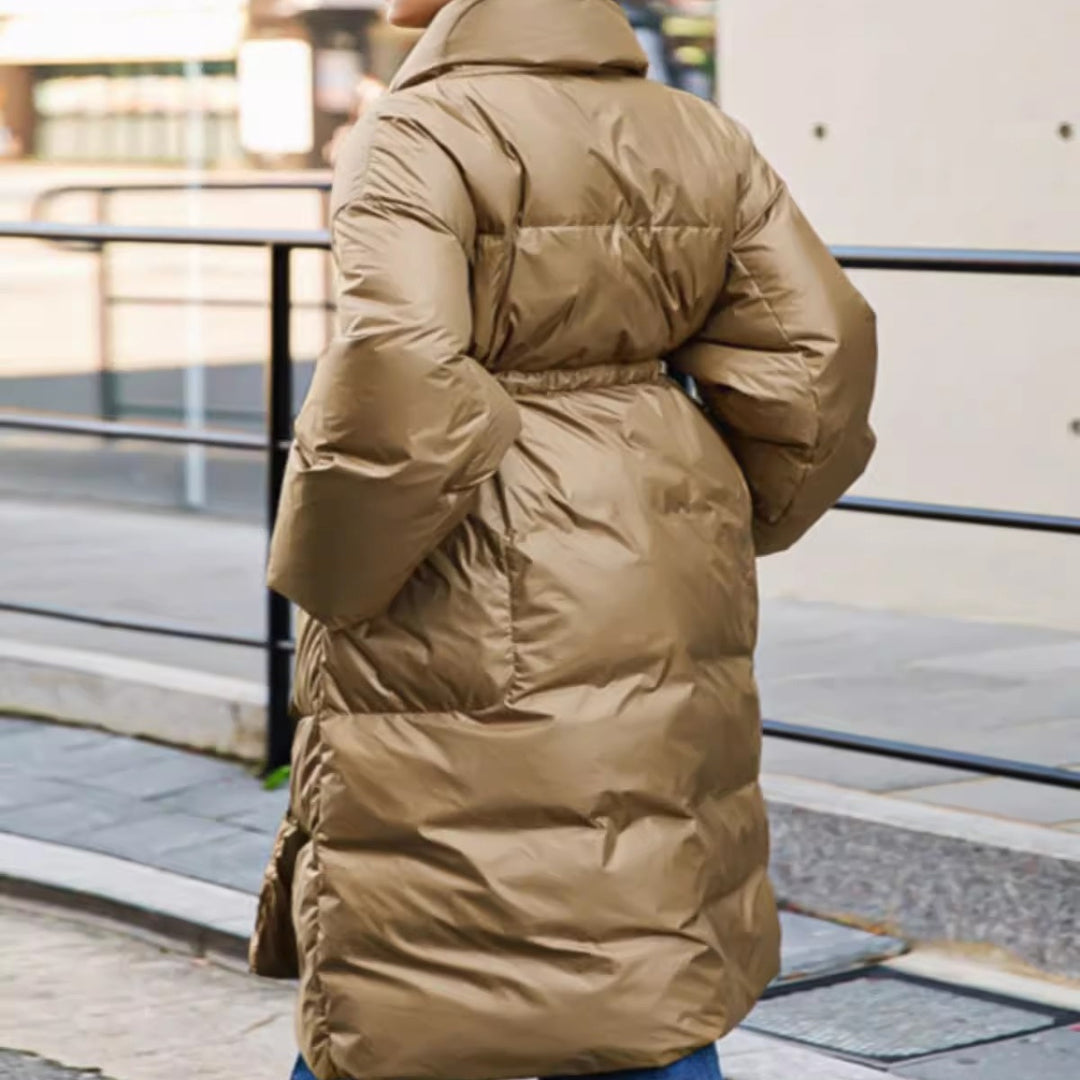 Damen Wattierter Longline-Parka mit Wickel-Bindegürtel und Volumenärmeln Drune