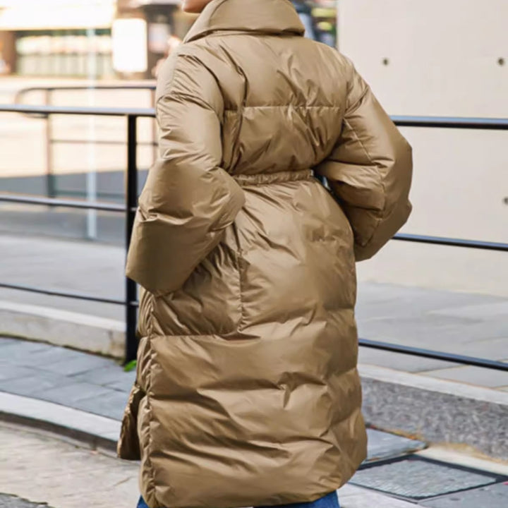 Damen Wattierter Longline-Parka mit Wickel-Bindegürtel und Volumenärmeln Drune
