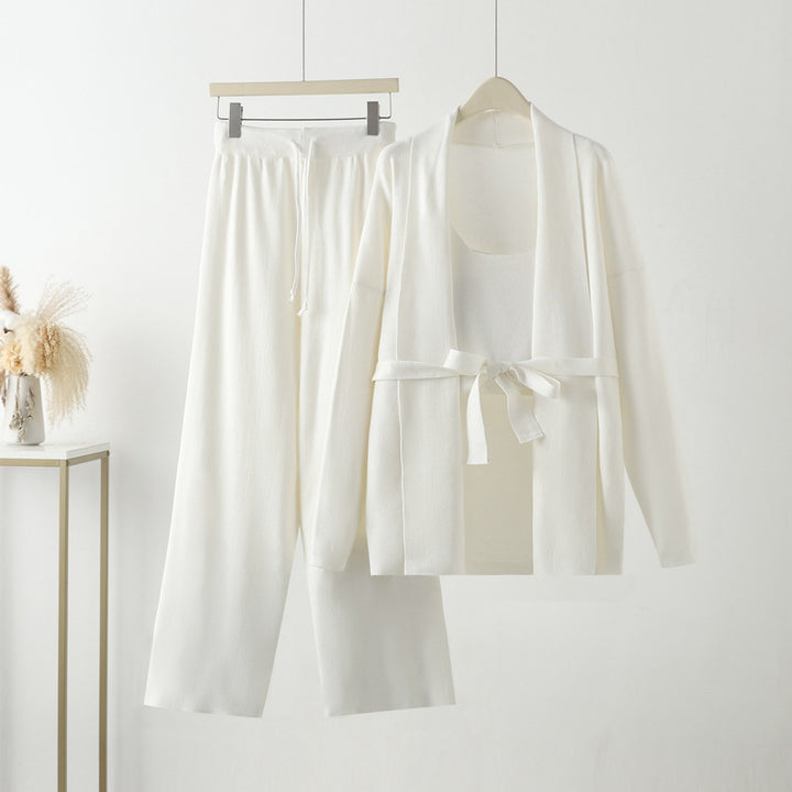 Damen gemütliches Freizeit-Loungewear-Set mit Bindegürtel und weitgeschnittenen Hosen Drune