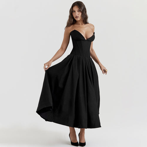 Damen Elegantes und figurbetontes Abendkleid mit tiefem Ausschnitt Drune